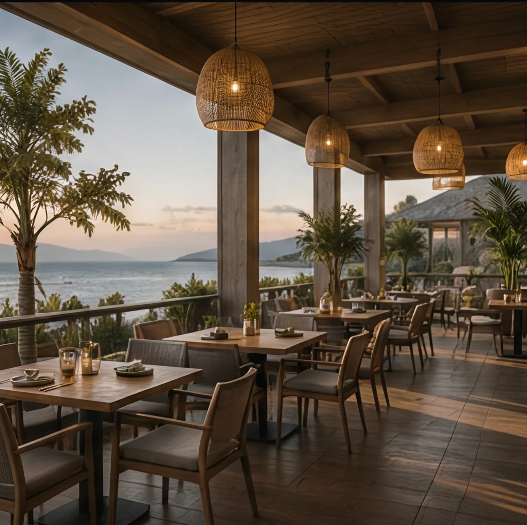 Covered restaurant terrace overlooking the sea