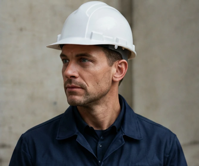 Daniel Lee in a hard hat on site